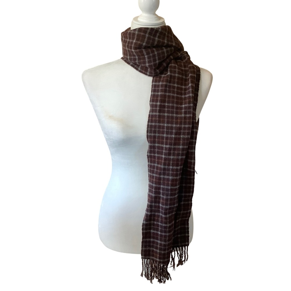 Gieves & Hawkes 100% Cashmere Scarf Brown Plaid UK Savile Row London FLAWS